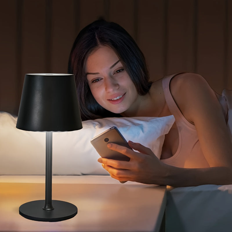 Lampe de table LED sans fil à abat-jour évasé, blanche ou champagne