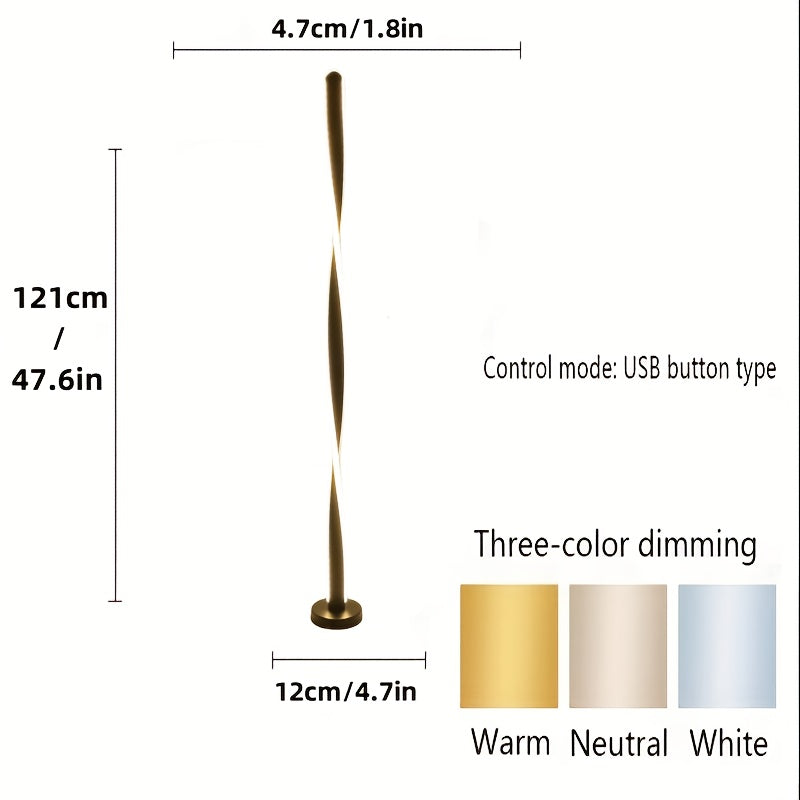 Lampadaire LED spirale minimaliste de 121 cm, trois teintes