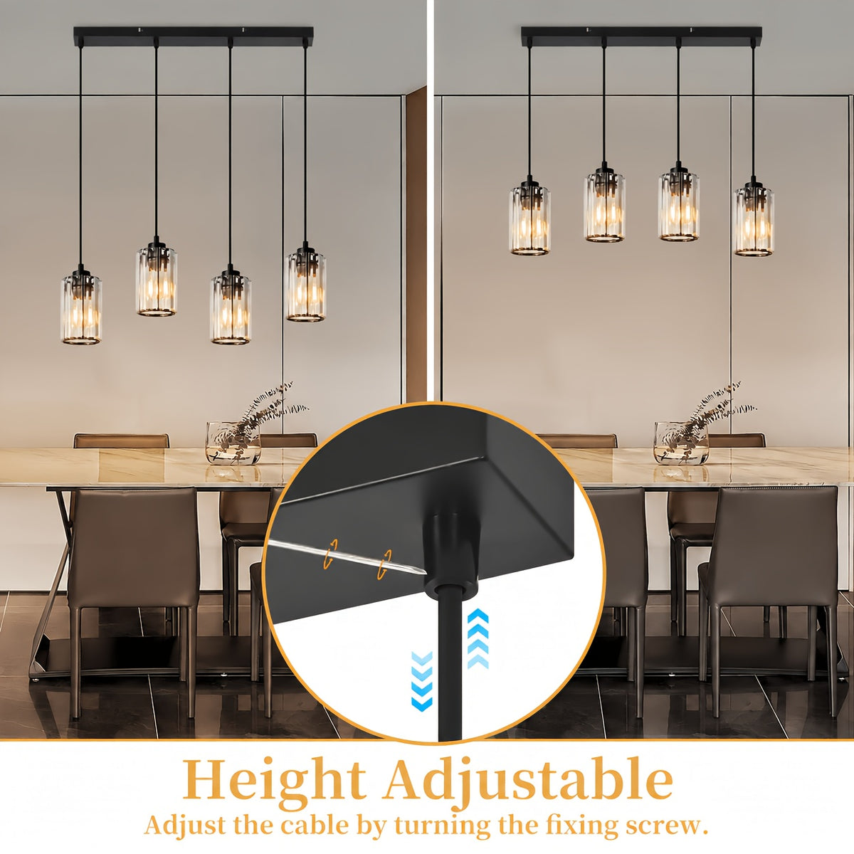 Suspension cylindres en cristal K9, 3 ou 4 lumières, monture noire