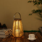 Lanterne solaire en cordelette tressée beige, bougie LED, IP44