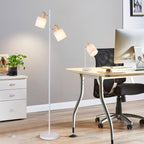 Lampadaire blanc à deux spots en tissu orientables, E14, 145 cm