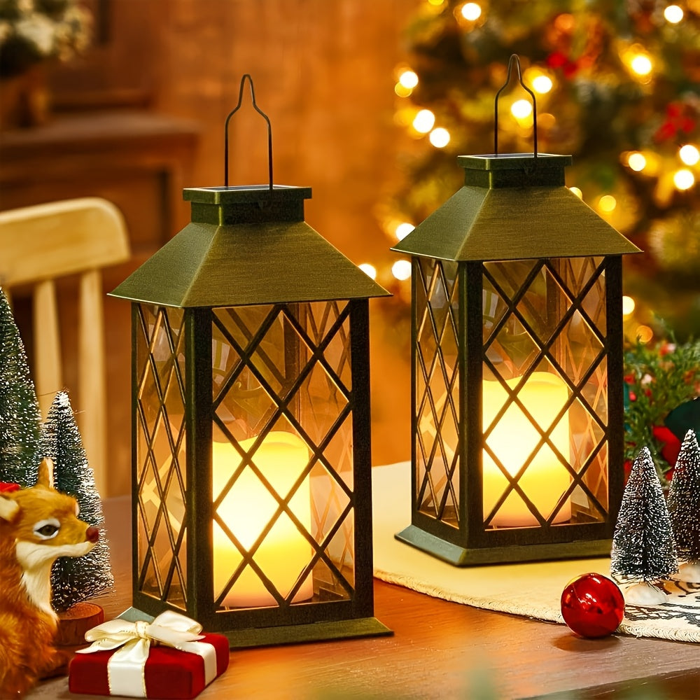 Lanterne solaire vintage cuivrée ou noire à flamme LED, 33,9 cm