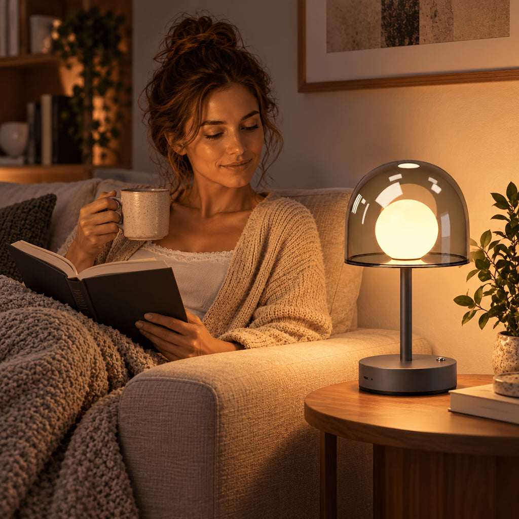 Lampe champignon sans fil à dôme gris ou bleu, 3000 à 6500K