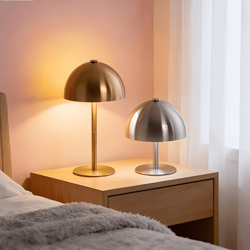 Lampe champignon sans fil à dôme métallique, doré ou argenté