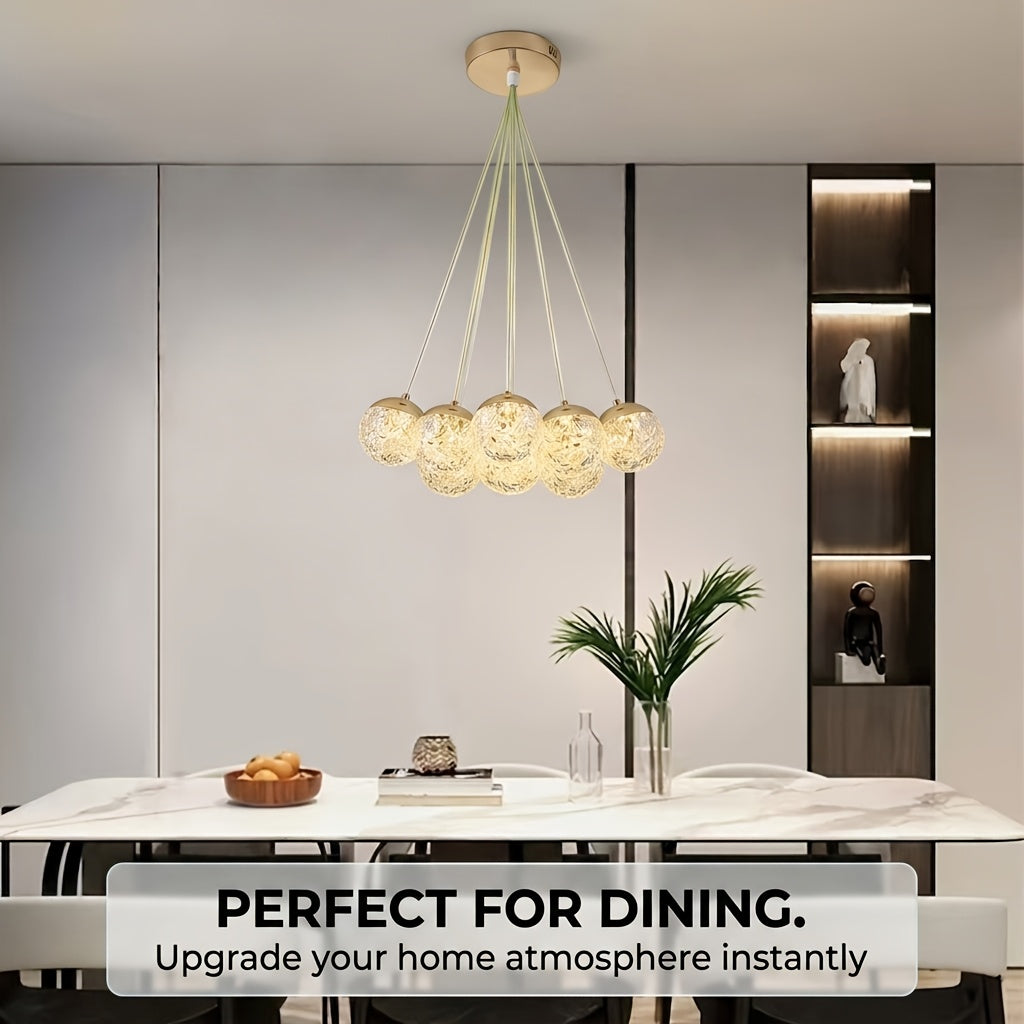 Lustre grappe de globes acryliques LED, doré ou blanc, trois teintes