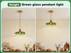 Suspension en verre vert feuille de lotus, douille dorée E27
