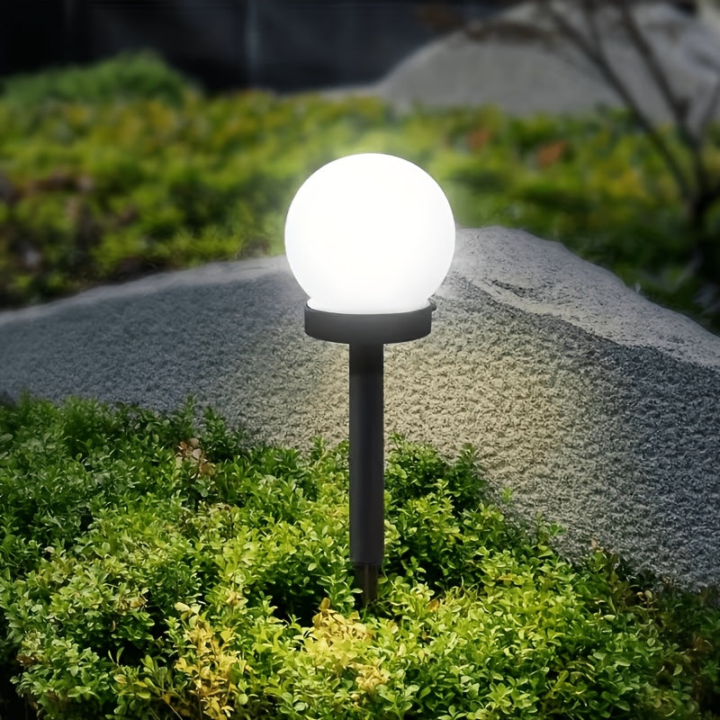 Lampe solaire boule blanche à piquet IP65, lot de 4 pour pelouse