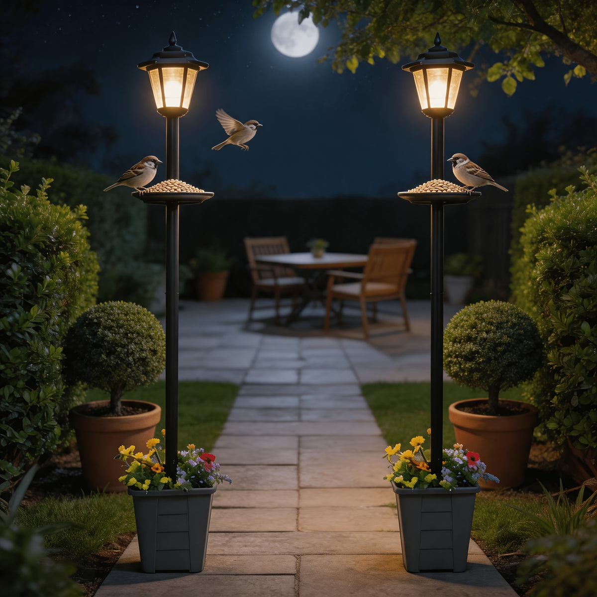 Une allée de jardin vivante jour et nuit