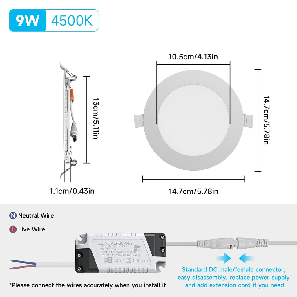 Spot LED encastrable Ø 14,7 cm, 9 W blanc neutre 4500 K, lot de 12