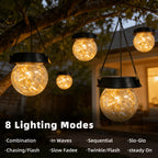 Suspension solaire boule craquelée à micro-LED et 8 jeux de lumière