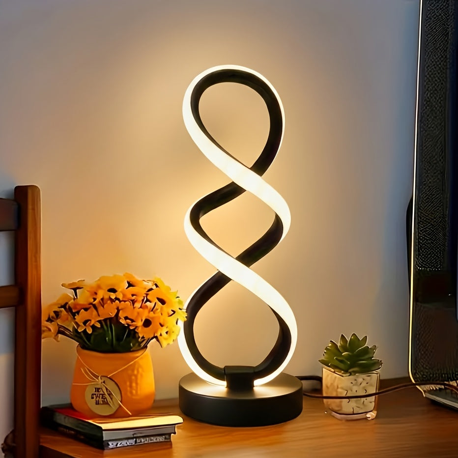 Lampe de bureau LED en double spirale, noire, blanche ou dorée