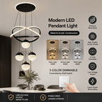 Lustre LED anneaux croisés et trois globes effet cristal, Ø 40 cm