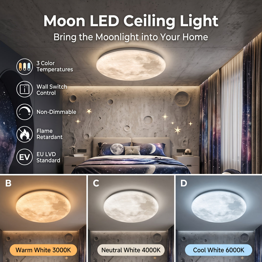 Plafonnier LED pleine lune Ø 33 cm, trois teintes à l'interrupteur