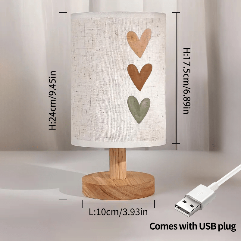 Lampe de chevet à abat-jour en tissu imprimé de trois cœurs