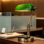 Lampe de banquier en verre vert, recharge sans fil et ports USB