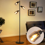 Lampadaire noir à trois spots en verre fumé orientables, 138 cm