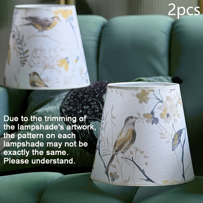 Lot de 2 petits abat-jour en tissu imprimé oiseaux et fleurs
