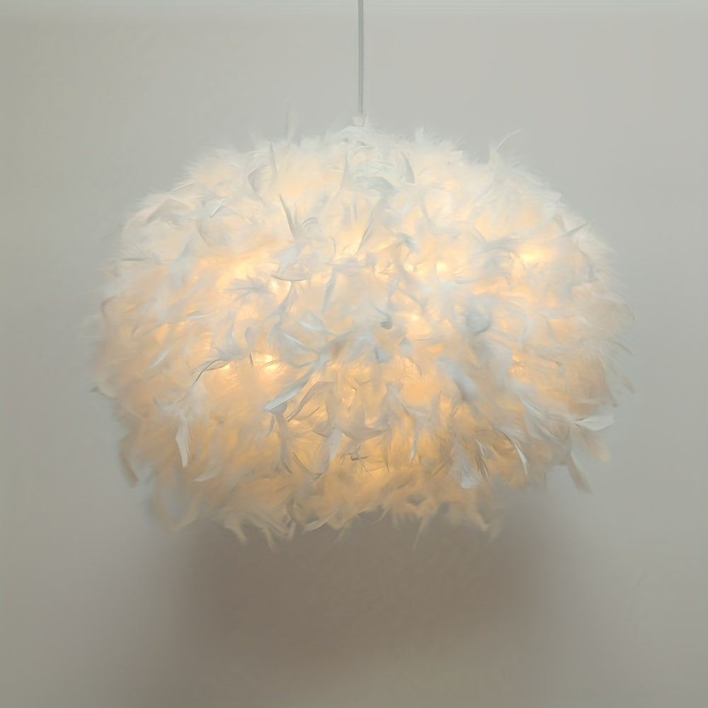 Grand abat-jour en plumes blanches pour suspension, Ø 50 x H 30 cm