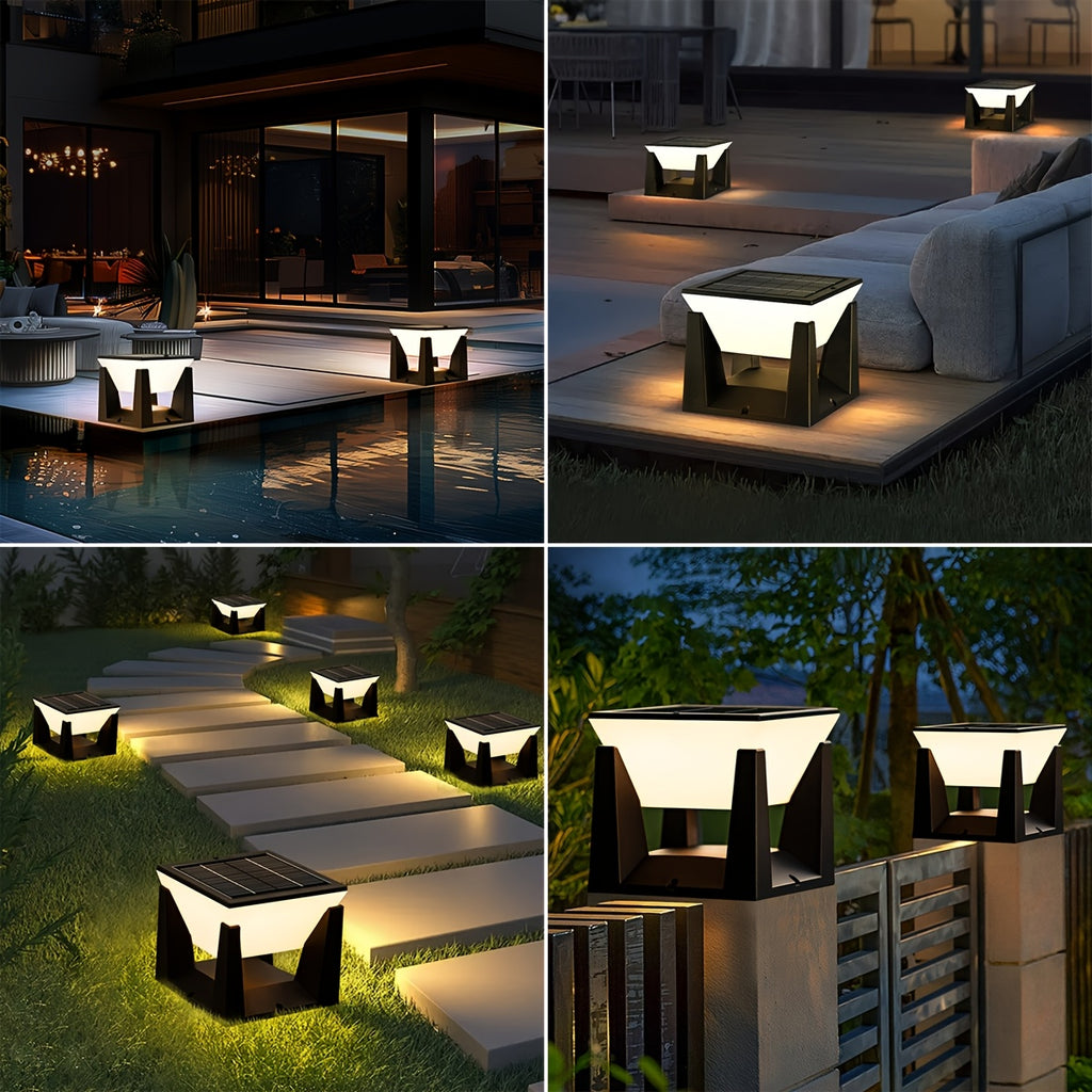 Lampe solaire de pilier IP65 à coque noire, trois tailles au choix