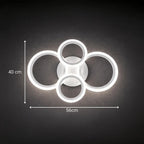 Plafonnier LED à quatre anneaux blancs 56 cm, variateur continu