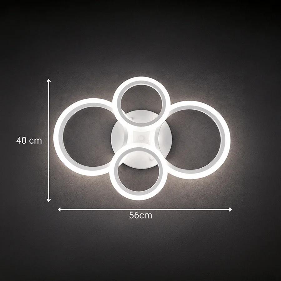 Plafonnier LED à quatre anneaux blancs 56 cm, variateur continu