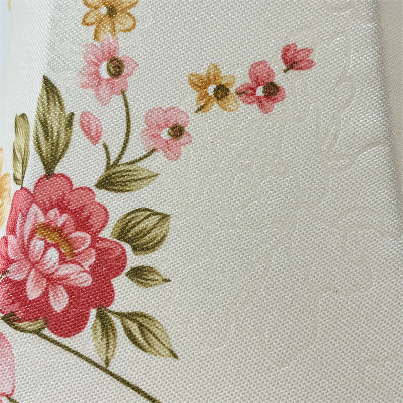Abat-jour cloche imprimé de roses, galon et pampilles roses, Ø 25 cm