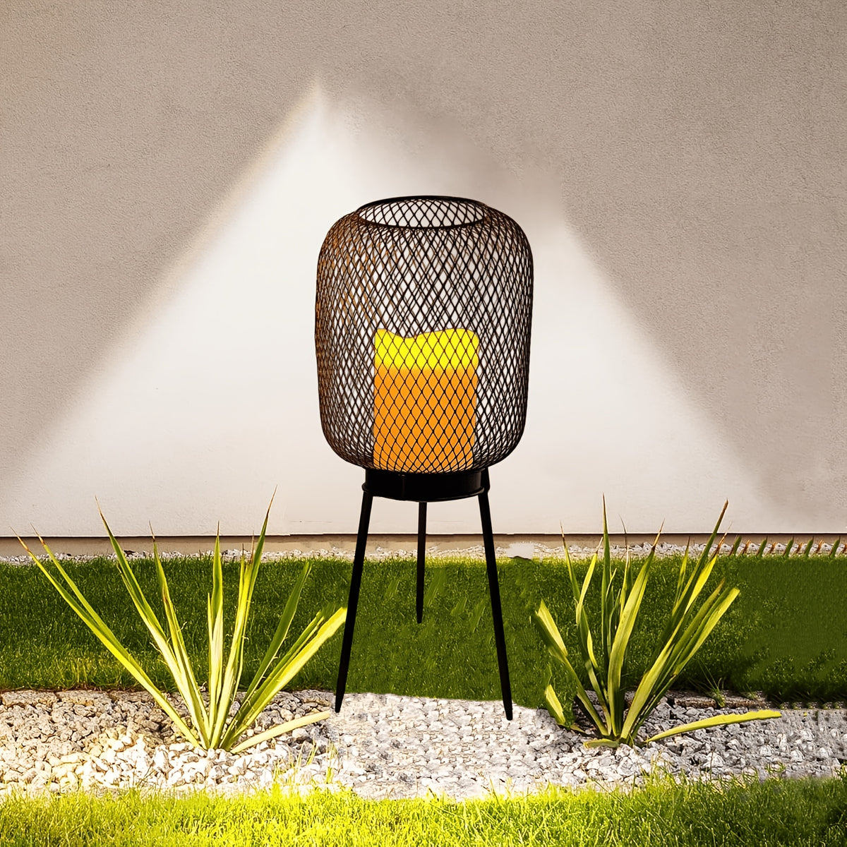 Lanterne solaire grillagée à flamme de bougie