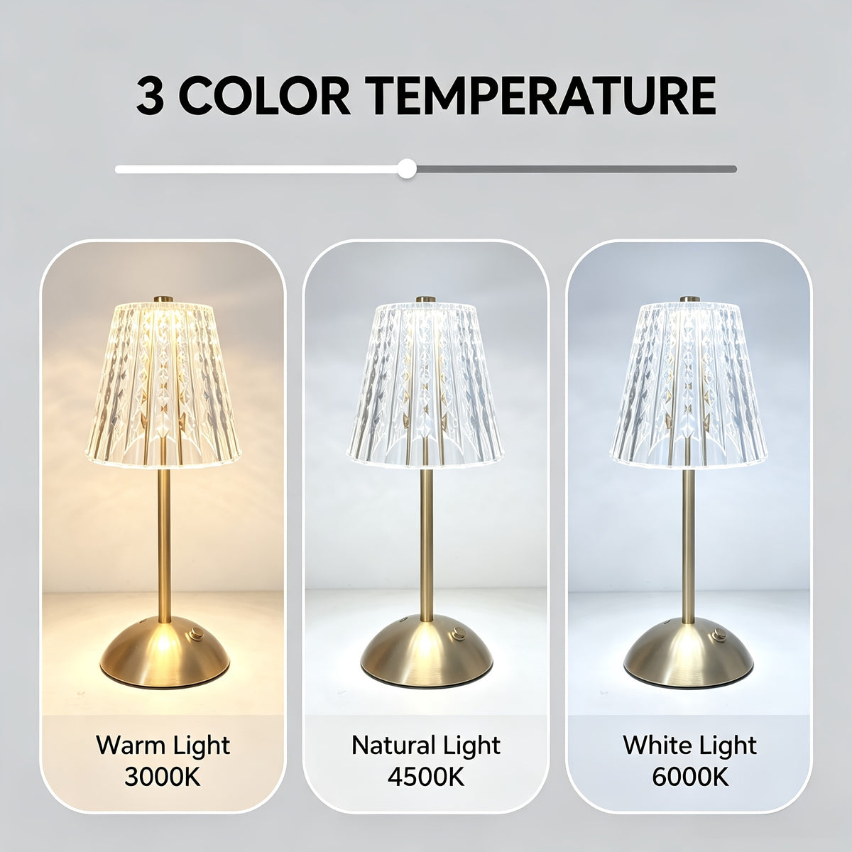 Lot de 2 lampes de table tactiles à abat-jour taillé transparent
