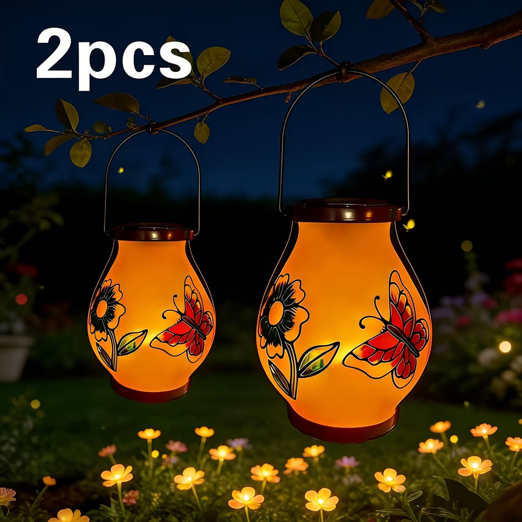 Suspension solaire d'extérieur peinte fleur et papillon, IP44