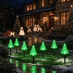 Lot de 10 sapins lumineux LED sur piquet, à piles, vert ou jaune