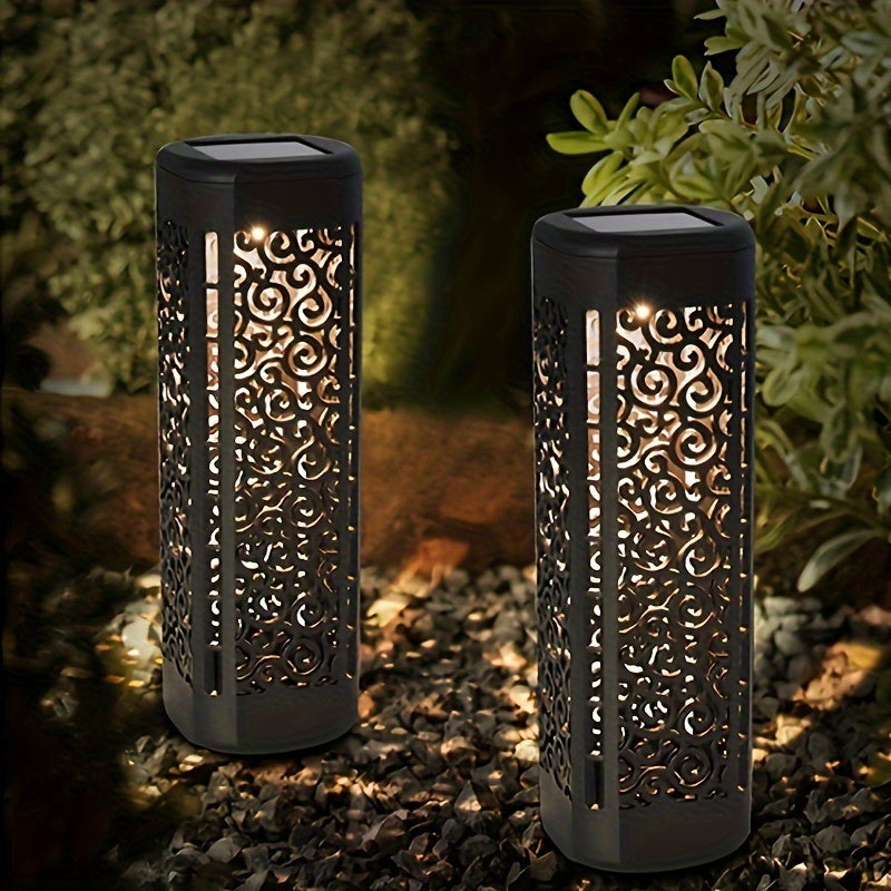 Lampe solaire de jardin noire ajourée à arabesques, lot de 4