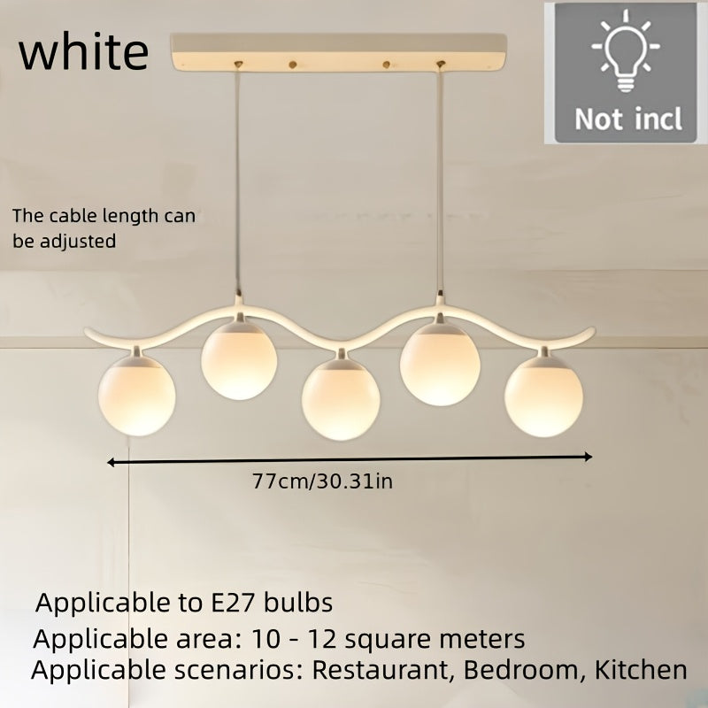 Suspension 5 globes sur barre ondulée, noire, dorée ou blanche