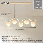 Suspension 5 globes sur barre ondulée, noire, dorée ou blanche