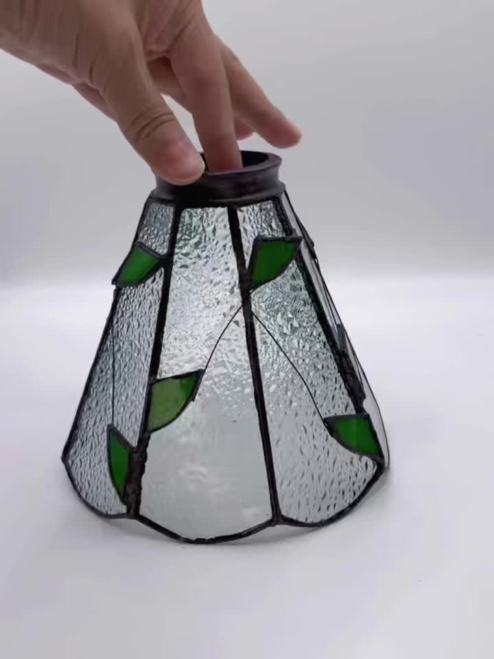 Verre de remplacement façon vitrail à feuilles vertes, Ø 14,5 cm