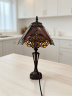 Lampe de table Tiffany en vitrail à éventails, pied ajouré, 42 cm