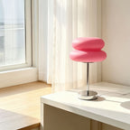 Lampe à poser rose en forme de macaron, pied chromé, 30 cm