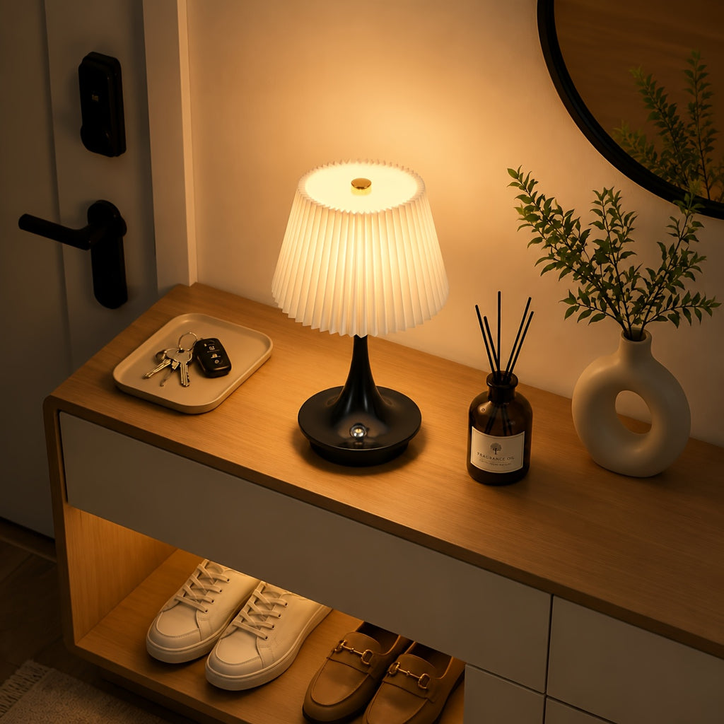 Lampe de chevet sans fil plissée sur pied trompette, 23 cm, 1800 mAh