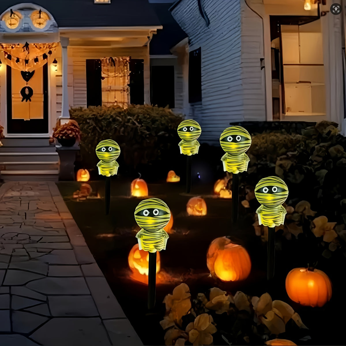 Guirlande solaire de 5 momies lumineuses à planter pour Halloween
