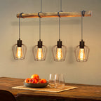 Suspension poutre en bois et 4 cages noires, style industriel, 80 cm