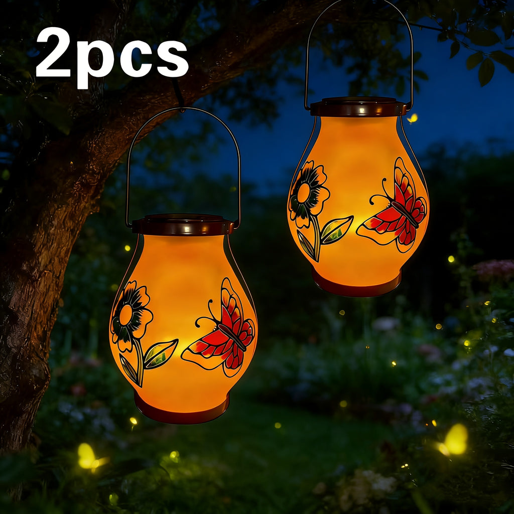 Suspension solaire d'extérieur peinte fleur et papillon, IP44