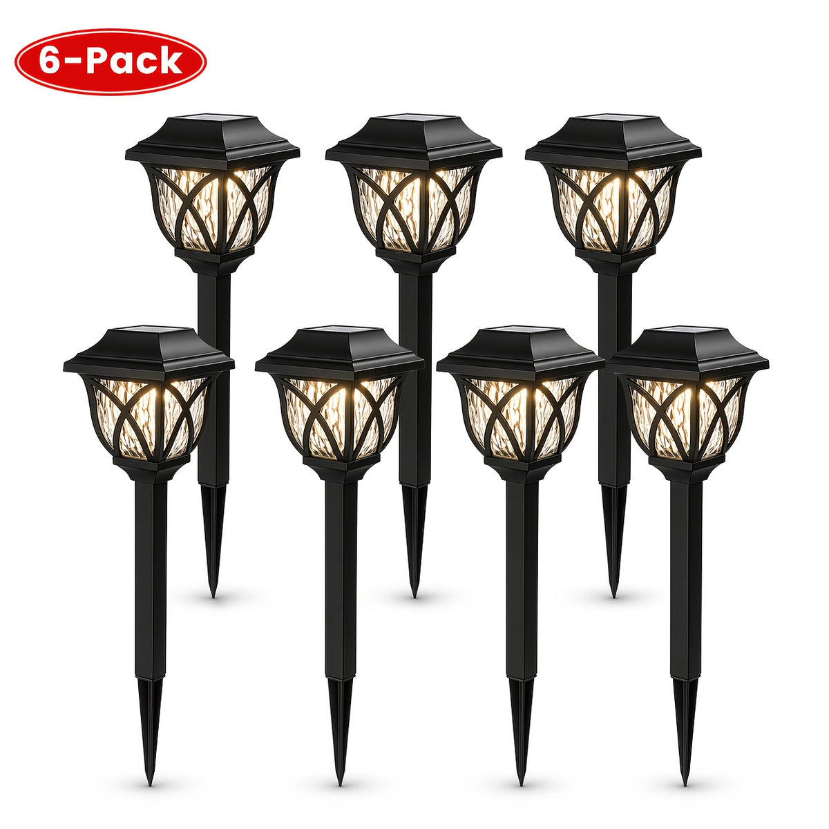 Lampe solaire lanterne à treillis et diffuseur ondé, lot de 6