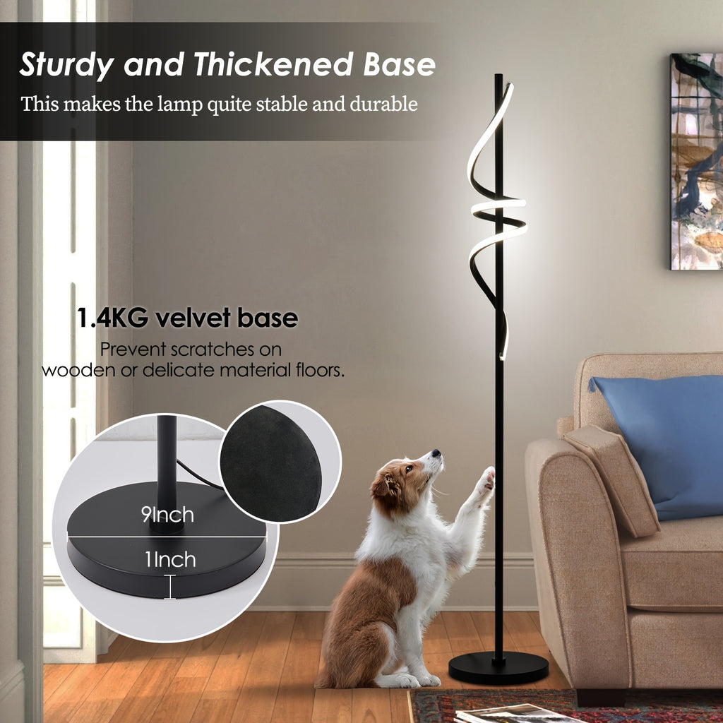 Lampadaire spirale LED noir de 175 cm, télécommande et minuterie