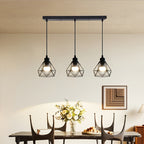 Suspension 3 cages diamant noires, barre de 50 cm, douilles E27