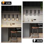 Suspension 3 globes en verre fumé sur barre noire, style vintage
