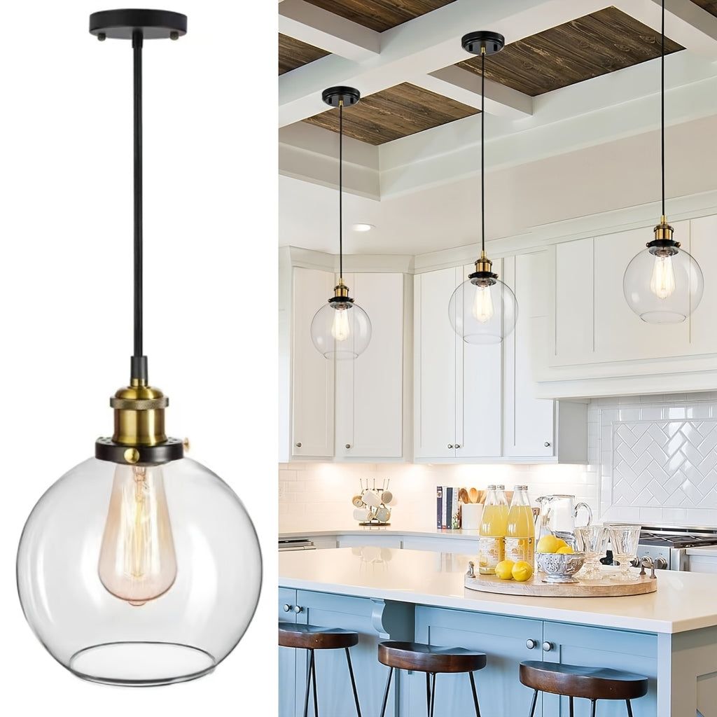Suspension industrielle en verre clair Ø 20 cm sur câble de 100 cm