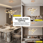 Lustre LED doré à rubans entrelacés et deux cônes, trois teintes