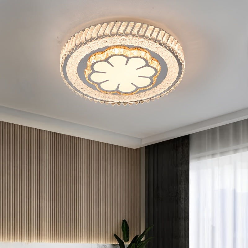 Plafonnier LED à cristaux acryliques Ø 43 cm, motif soleil ou fleur