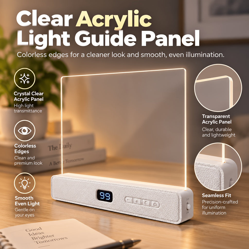 Lampe de lecture à panneau acrylique, minuterie 1 à 99 min, USB-C