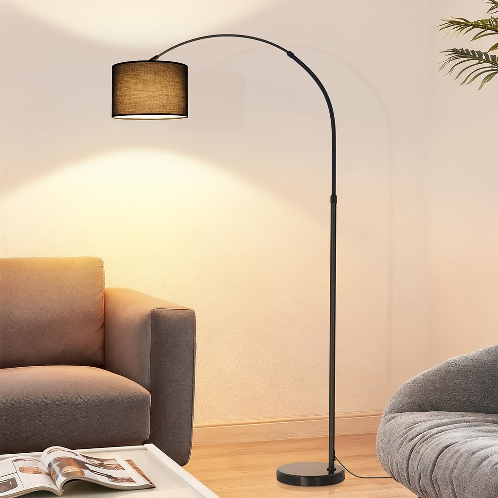 Lampadaire arc noir 181 cm, abat-jour tambour en tissu Ø 30 cm