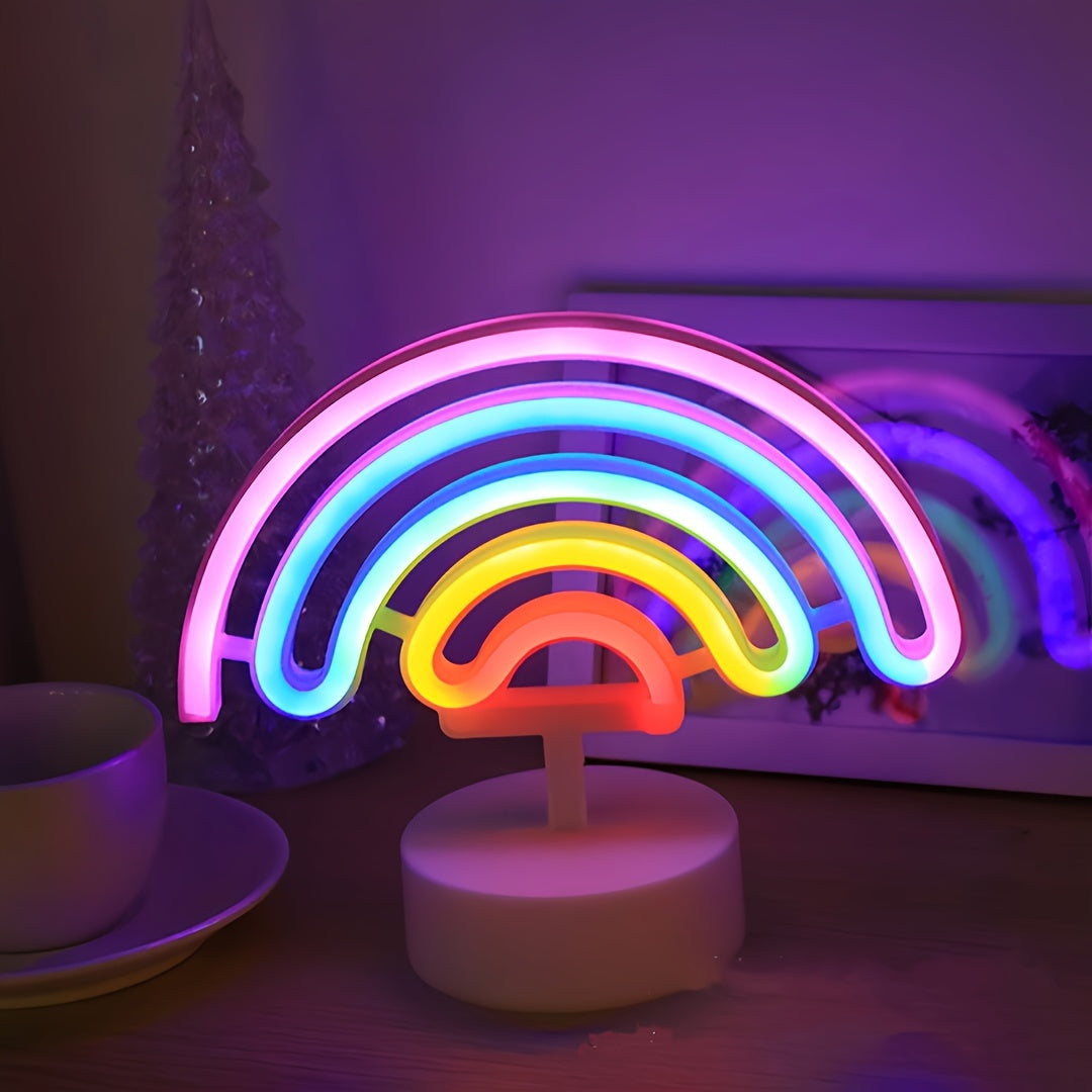Néon LED arc-en-ciel sur socle, à piles ou USB, 23 x 19 cm